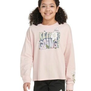 Adidas Kids Light Pink Graphic Long Sleeve Tee Drop shoulder, Girls 14, New